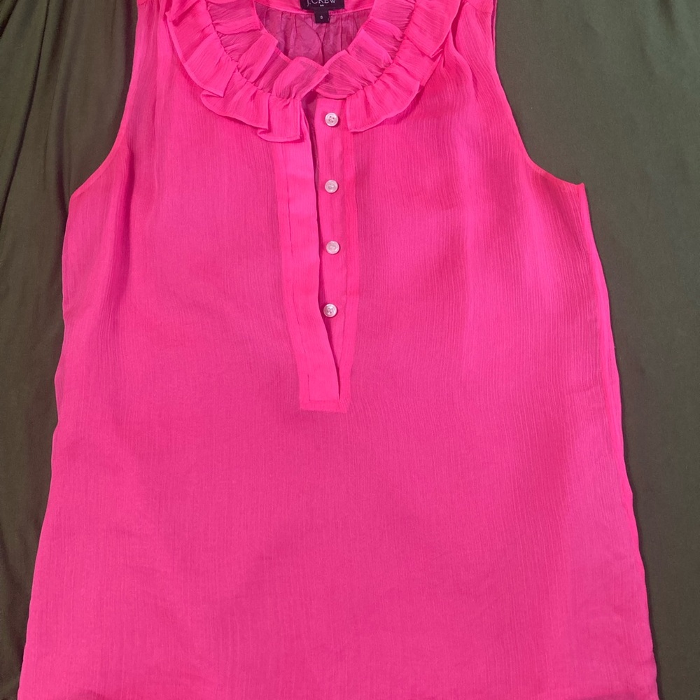 Jcrew Pink Ruffled sleeveless blouse